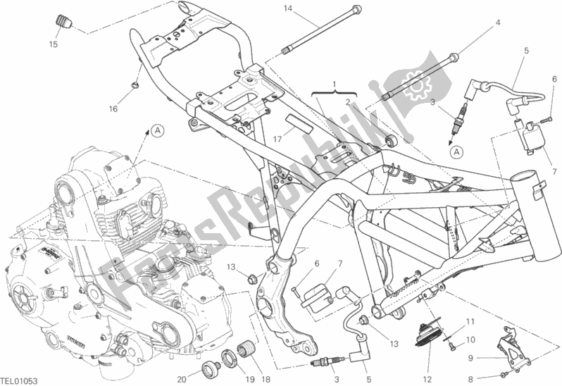 All parts for the Frame of the Ducati Scrambler Desert Sled Thailand 803 2017